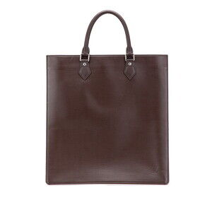 Louis Vuitton Epi Sac Plat Handbag Tote Bag Black Mocha Brown Leather